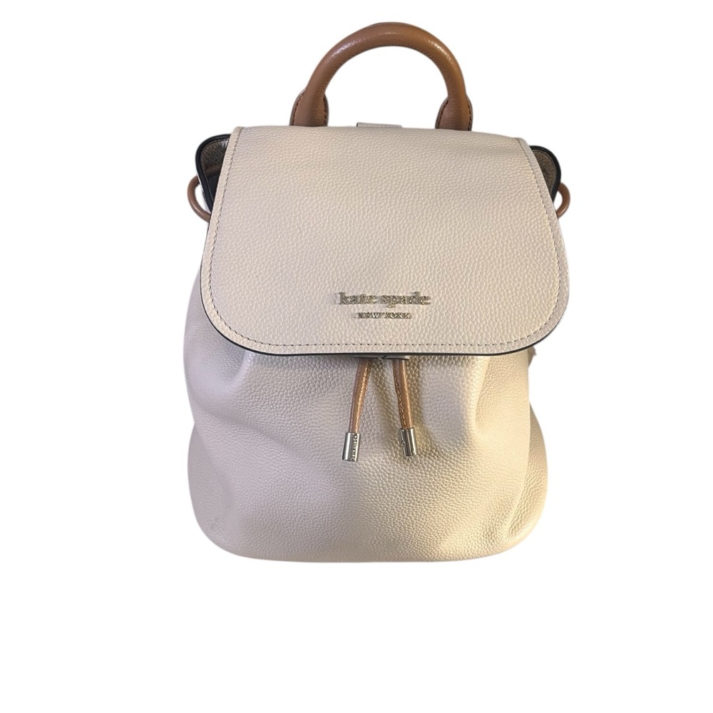 Kate Spade New York Medium Pebbled Leather Backpack Flap Cinch Gold Hardware - Picture 4 of 16